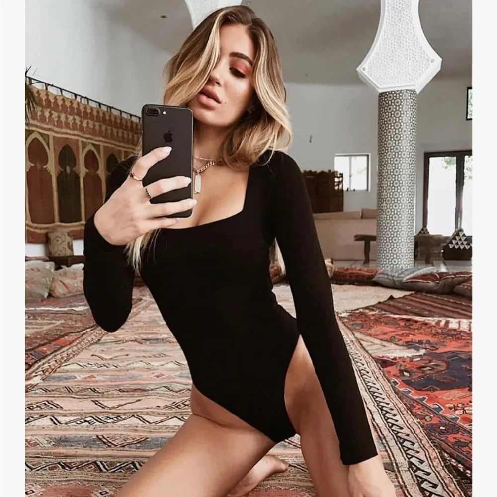 OQQ Women's 2 Piece Bodysuits Sexy Ribbed One Piece Square Neck 045